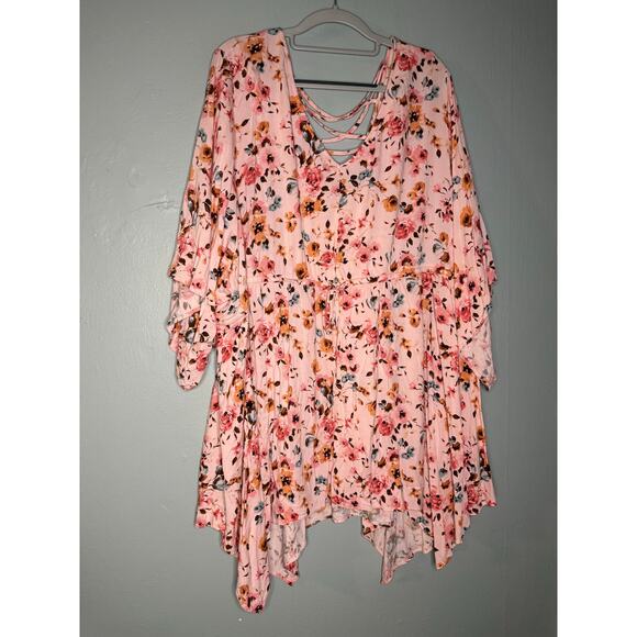 Torrid pink floral fairycore flowy hankerchief hem blouse - Picture 1 of 9